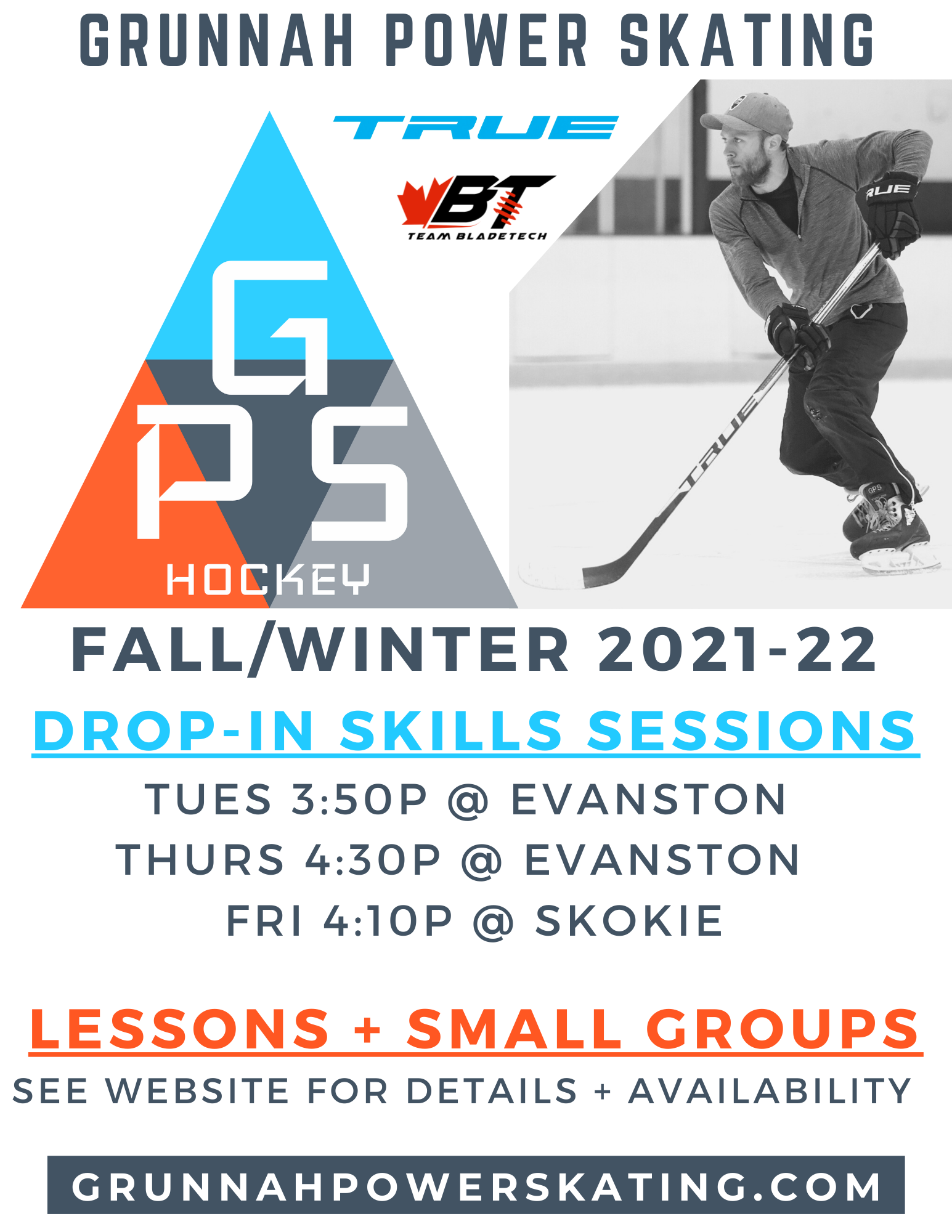 A flyer for Grunnah Power Skating hockey camp in Winter 2021